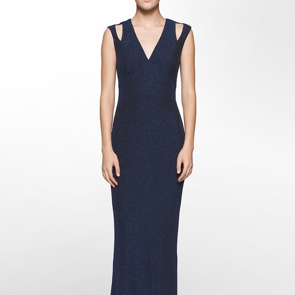 Calvin Klein Midnight Blue Metallic Formal Dress. - Picture 1 of 6